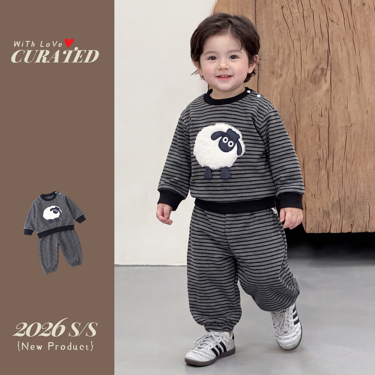 striped boys' outfit, baby boy 3D cartoon top and sweatpants set, trendy autumn wear for toddlers