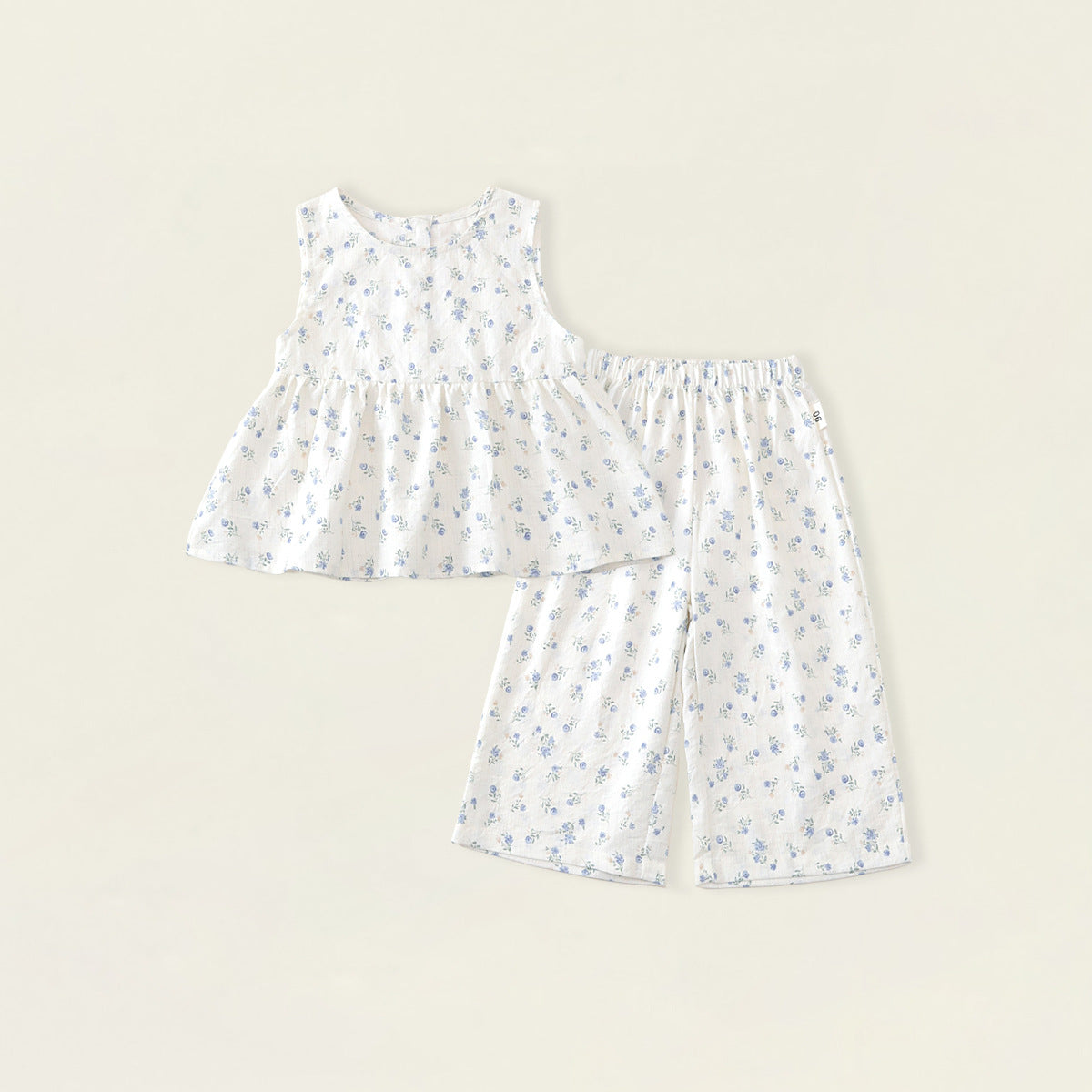 Floral Sleeveless Top and Wide-Leg Pants Two-Piece Set for Girls
