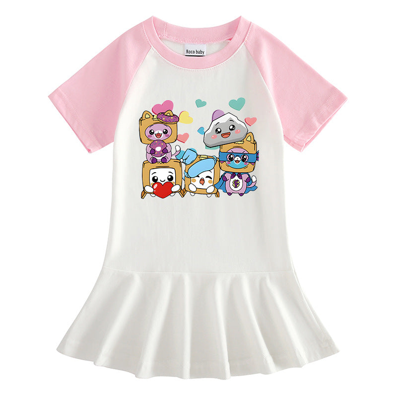 Children's cartoon half sleeved girls' dress