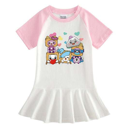 Children's cartoon half sleeved girls' dress