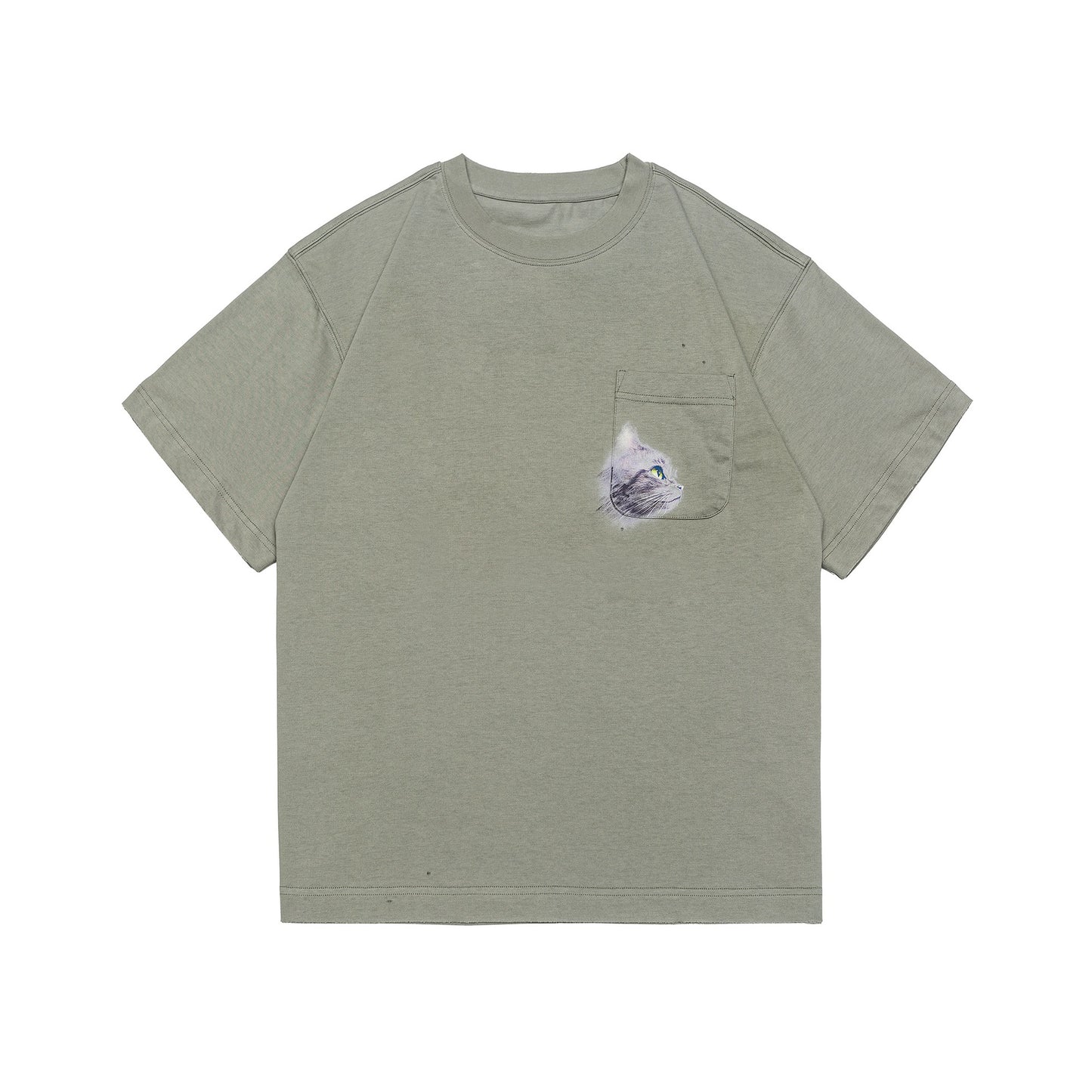 Pocket cat round neck short sleeved man