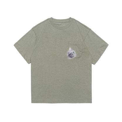 Pocket cat round neck short sleeved man