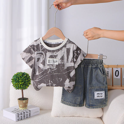 Baby summer outfit letter short sleeved boy summer two-piece set