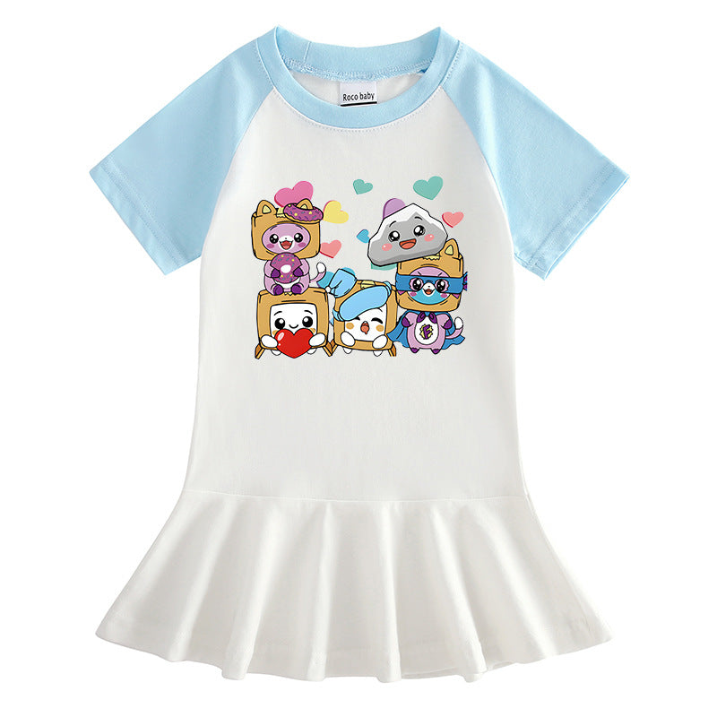 Children's cartoon half sleeved girls' dress