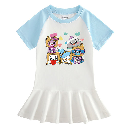Children's cartoon half sleeved girls' dress