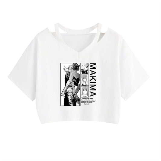 Chainsaw Man Machima Print Women's Strapless Crop Top Hoodie