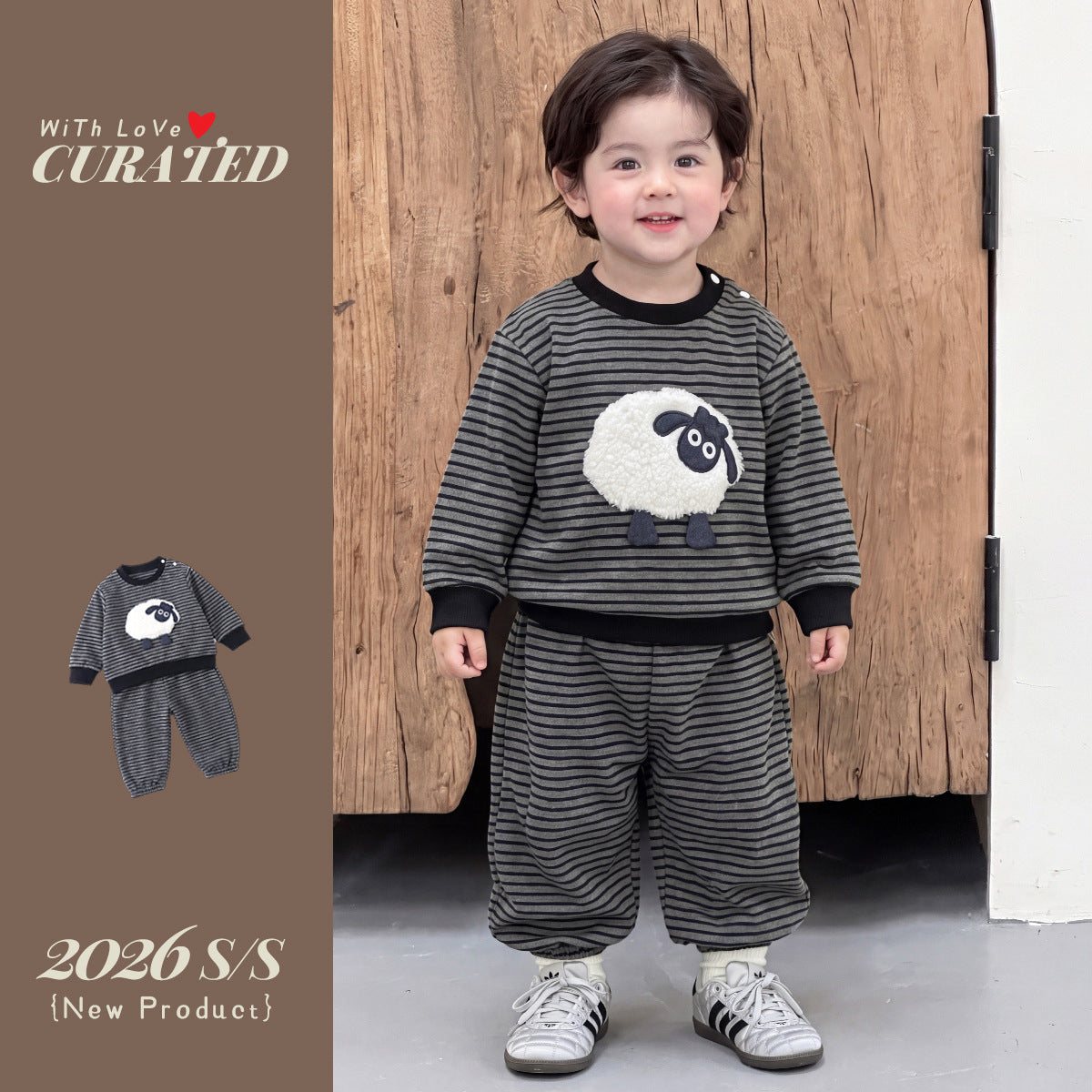 striped boys' outfit, baby boy 3D cartoon top and sweatpants set, trendy autumn wear for toddlers