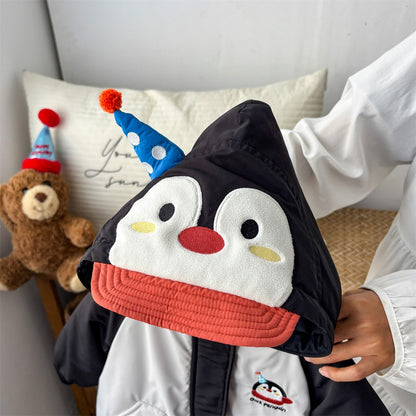 Penguin Windproof Jumpsuit, Stylish Unisex Baby Fleece-Lined Thickened Cute Outerwear