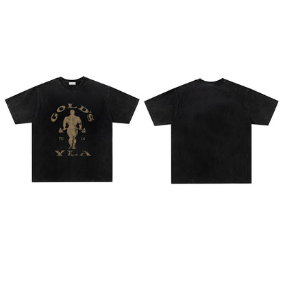 Washed Muscle Man Print Short Sleeve T-Shirt
