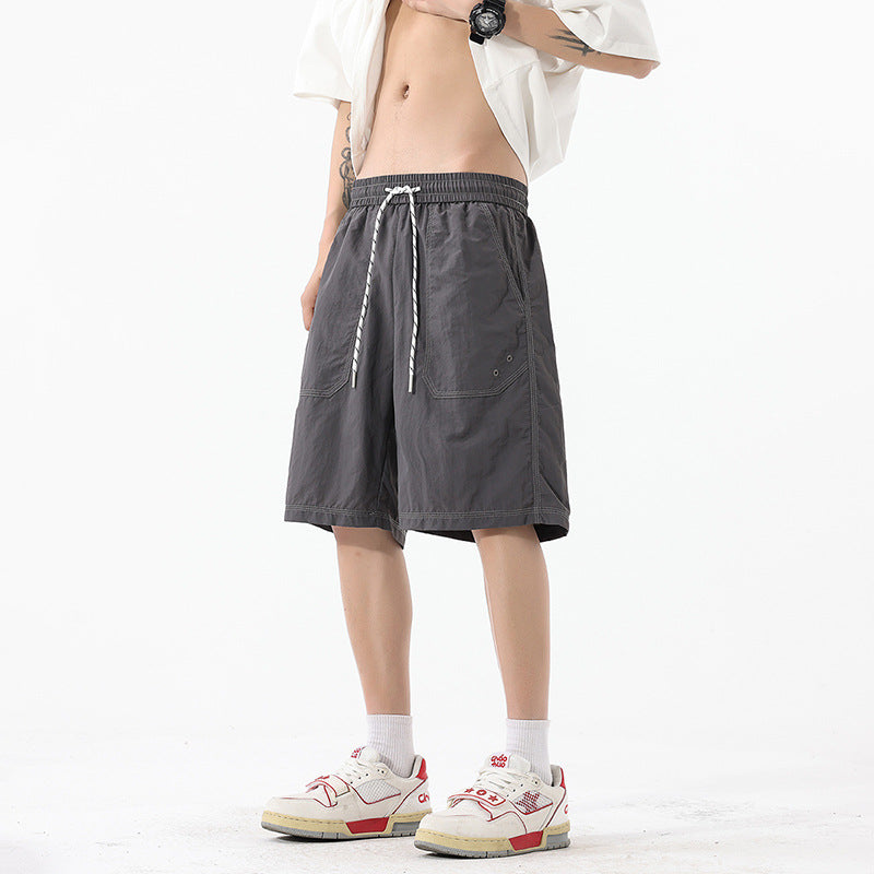Loose Beach Shorts for Men with Simple Topstitching Design Five-Quarter Pants