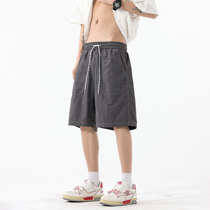 Loose Beach Shorts for Men with Simple Topstitching Design Five-Quarter Pants