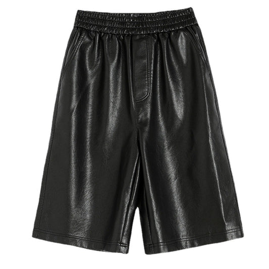 S-3XL PU Leather Shorts Women's Autumn Winter New 2021 high waist elastic Loose Five Points Leather Trouser clothes Shorts