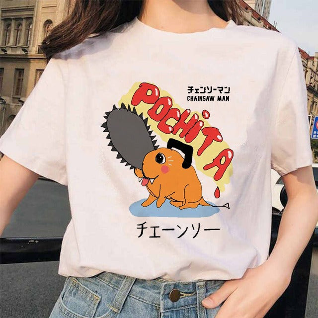 Chainsaw Man Tshirt Women Japanese Anime Pochita T-shirts Gr