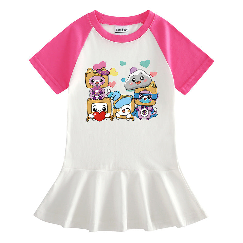 Children's cartoon half sleeved girls' dress