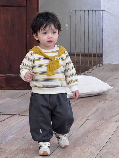 striped hoodie with detachable hood and casual pants set for boys