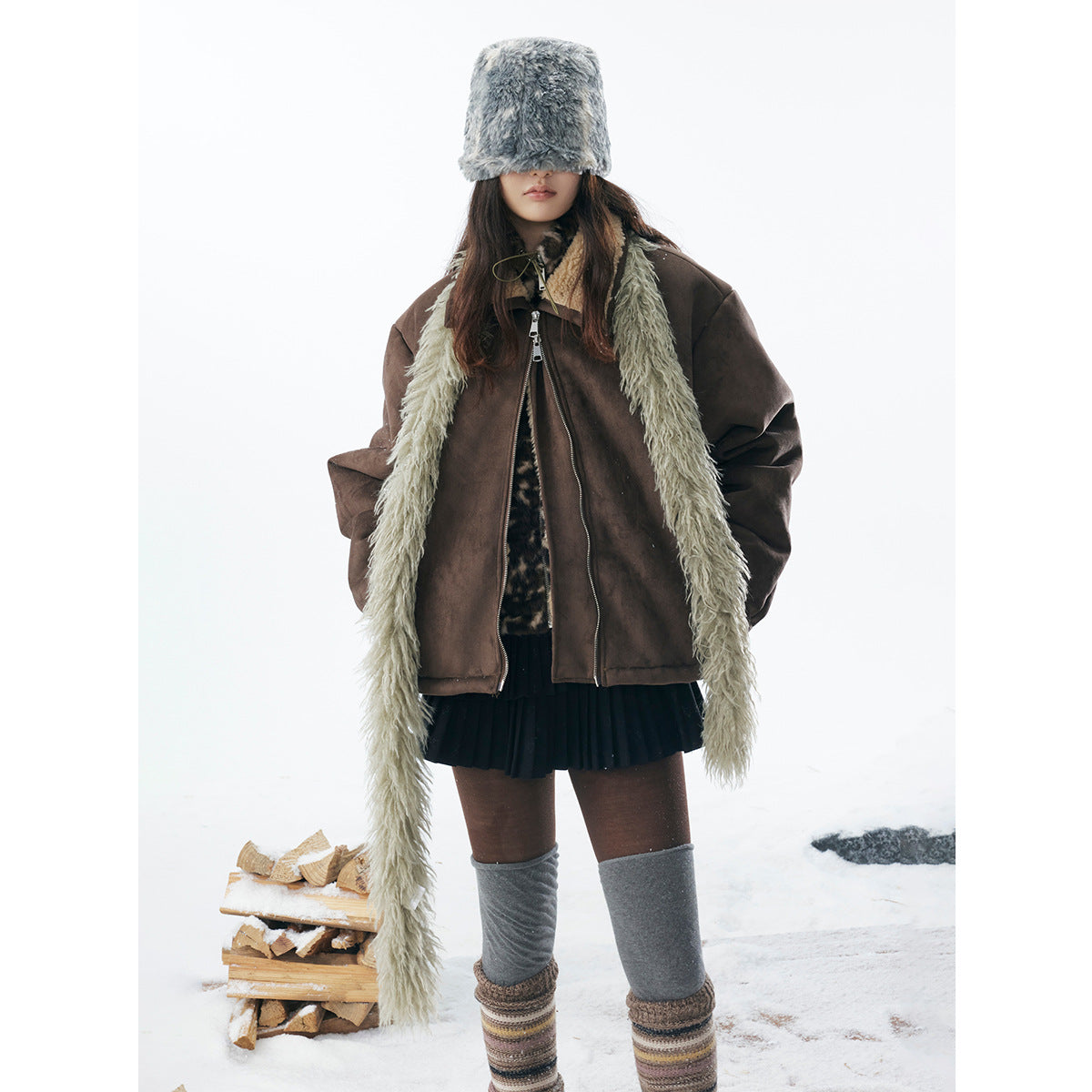 Brown lambhair coat for men