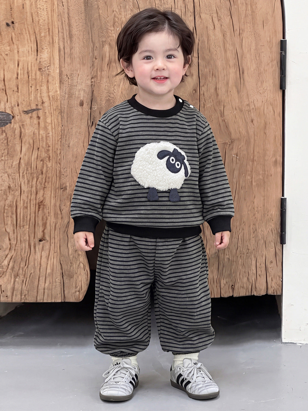 striped boys' outfit, baby boy 3D cartoon top and sweatpants set, trendy autumn wear for toddlers