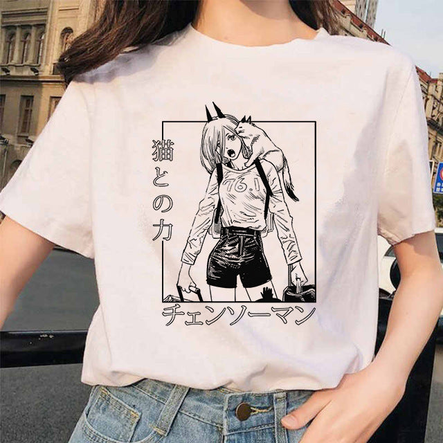 Chainsaw Man Tshirt Women Japanese Anime Pochita T-shirt