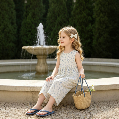 Floral Sleeveless Top and Wide-Leg Pants Two-Piece Set for Girls