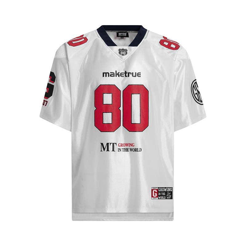 Alphabet print V-neck sports short sleeved jersey