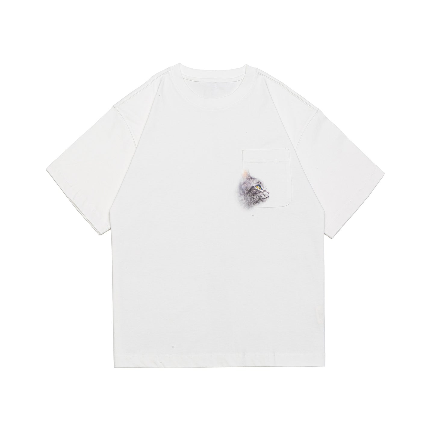 Pocket cat round neck short sleeved man