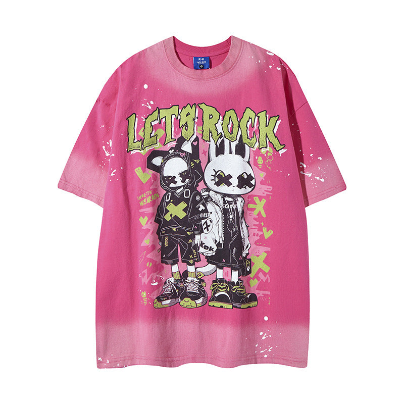 Man Cartoon Print Graphic Casual Unisex Short Sleeve