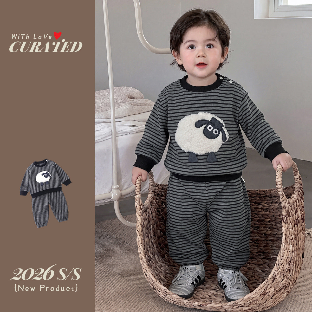 striped boys' outfit, baby boy 3D cartoon top and sweatpants set, trendy autumn wear for toddlers