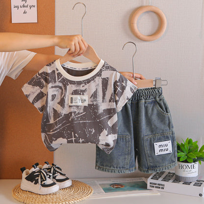 Baby summer outfit letter short sleeved boy summer two-piece set