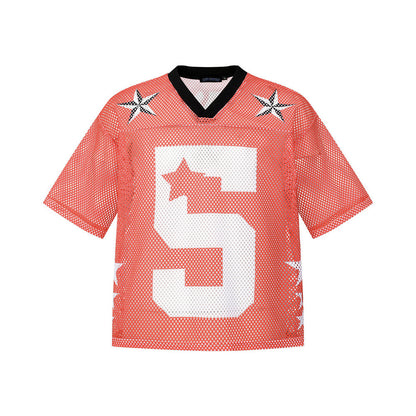 Ball jersey size 5 printed loose V-neck short sleeved shirt