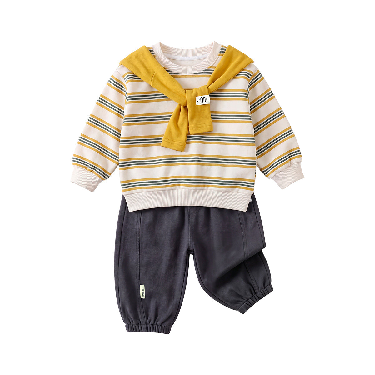 striped hoodie with detachable hood and casual pants set for boys