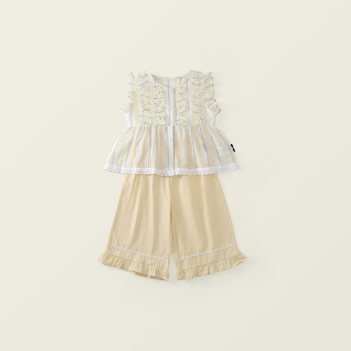 Cute Lace Spliced Vest Set for Girls, Sweet Flutter Sleeve Wide Leg Pants Two-Piece