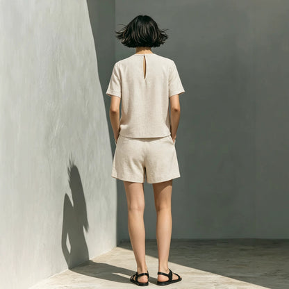 Summer loose short sleeved top+shorts two-piece set