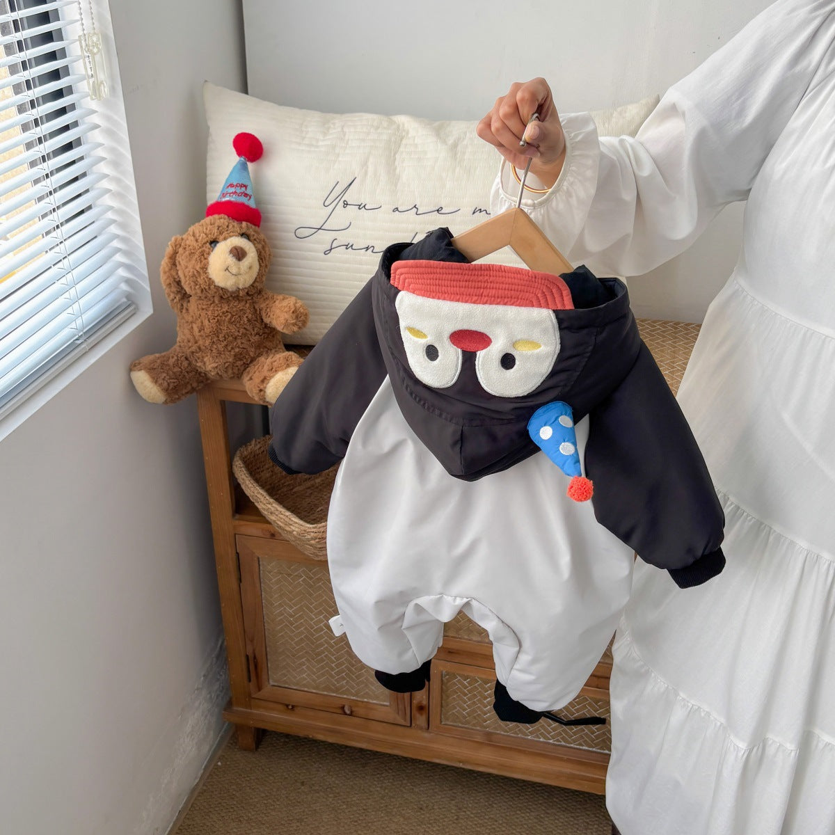 Penguin Windproof Jumpsuit, Stylish Unisex Baby Fleece-Lined Thickened Cute Outerwear