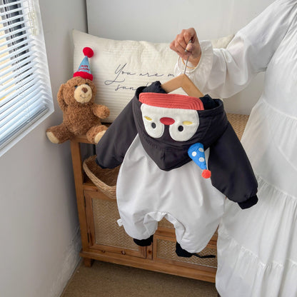 Penguin Windproof Jumpsuit, Stylish Unisex Baby Fleece-Lined Thickened Cute Outerwear