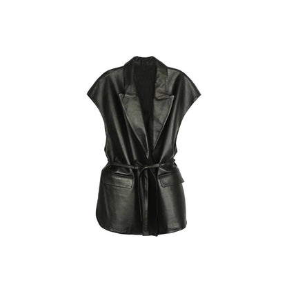 Sleeveless PU leather vest women's suit collar belt vest jacket