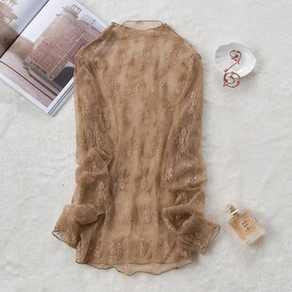 New Transparent Korean Loose Women Lace Blouse 3 Colors Female Bottoming Blouses S-3XL Size Cheaper Tops Kawaii T Shirt