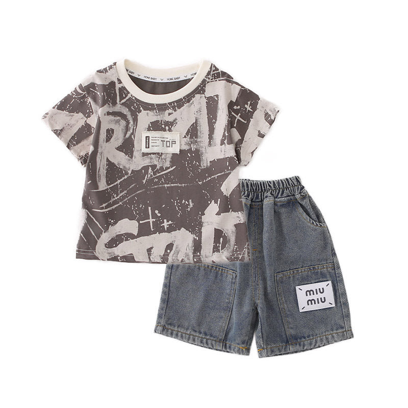 Baby summer outfit letter short sleeved boy summer two-piece set