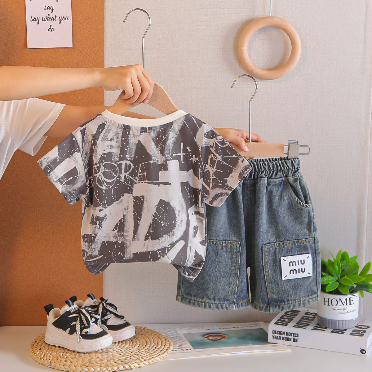 Baby summer outfit letter short sleeved boy summer two-piece set