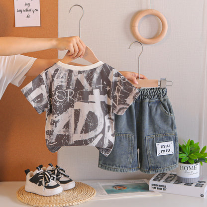 Baby summer outfit letter short sleeved boy summer two-piece set