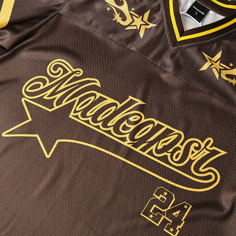 Alphabet flame print V-neck short sleeved jersey