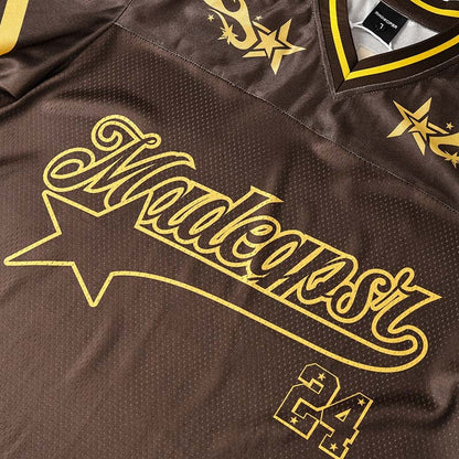 Alphabet flame print V-neck short sleeved jersey