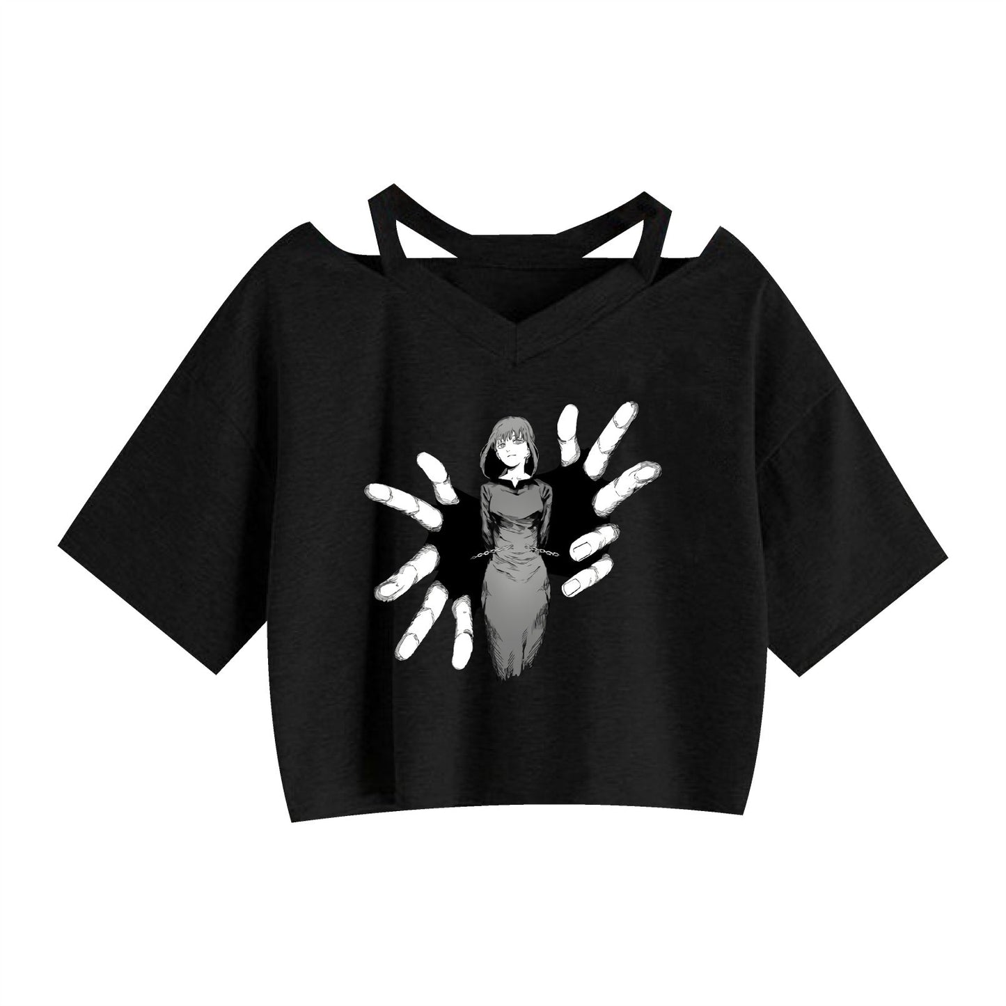 Chainsaw Man Machima Print Women's Strapless Crop Top Hoodie