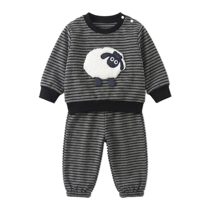 striped boys' outfit, baby boy 3D cartoon top and sweatpants set, trendy autumn wear for toddlers
