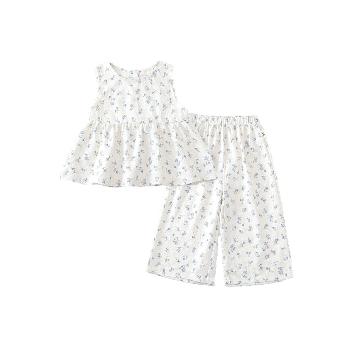 Floral Sleeveless Top and Wide-Leg Pants Two-Piece Set for Girls