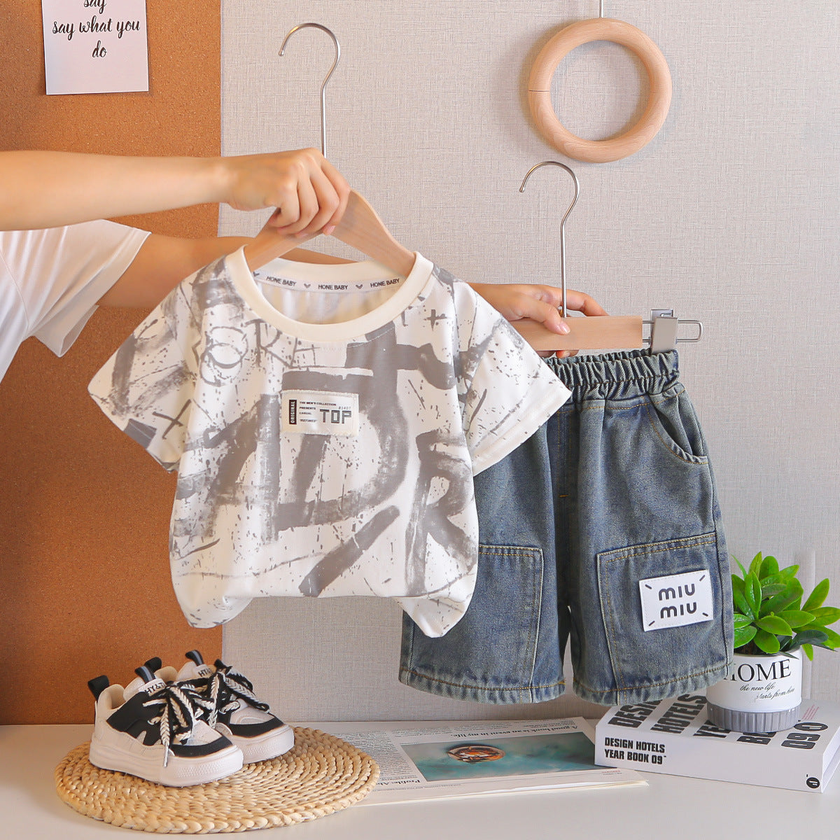 Baby summer outfit letter short sleeved boy summer two-piece set