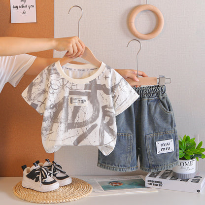 Baby summer outfit letter short sleeved boy summer two-piece set