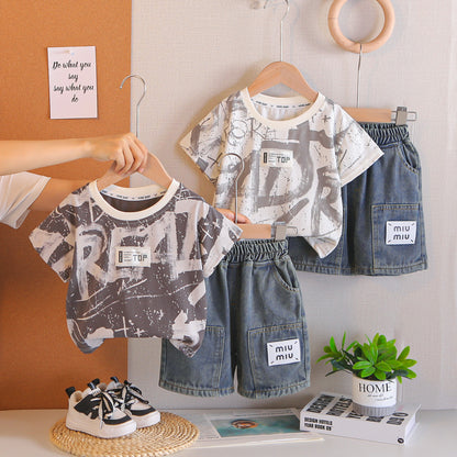 Baby summer outfit letter short sleeved boy summer two-piece set