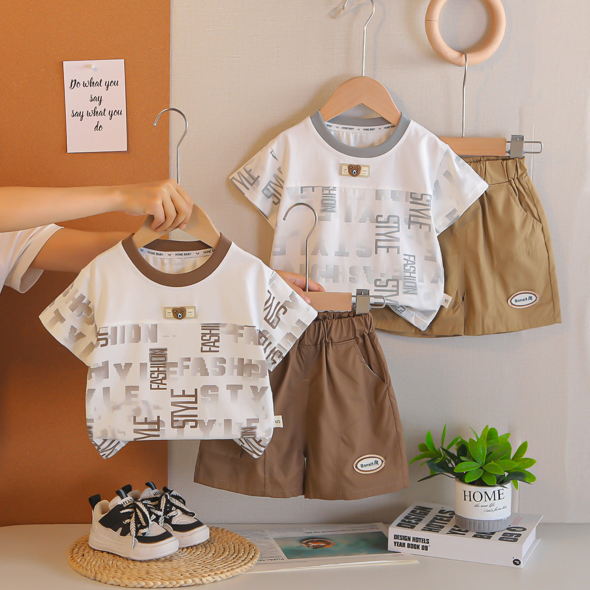 Summer letter set round neck short sleeved two-piece set
