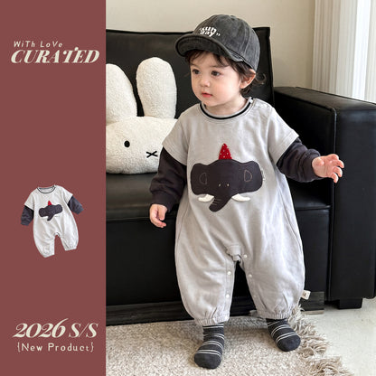 Cartoon Long Sleeve Romper for Baby Boys Crawling Suit