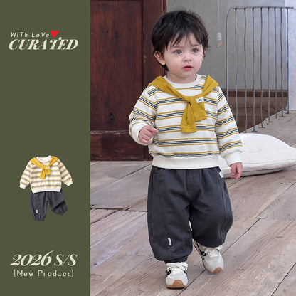 striped hoodie with detachable hood and casual pants set for boys